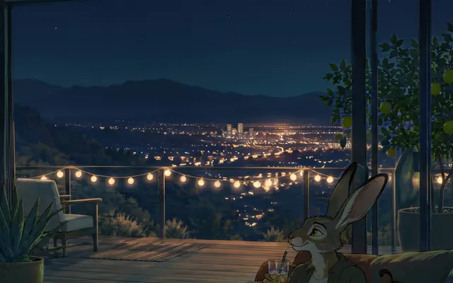 The same view at night: the city lit up across the valley floor.